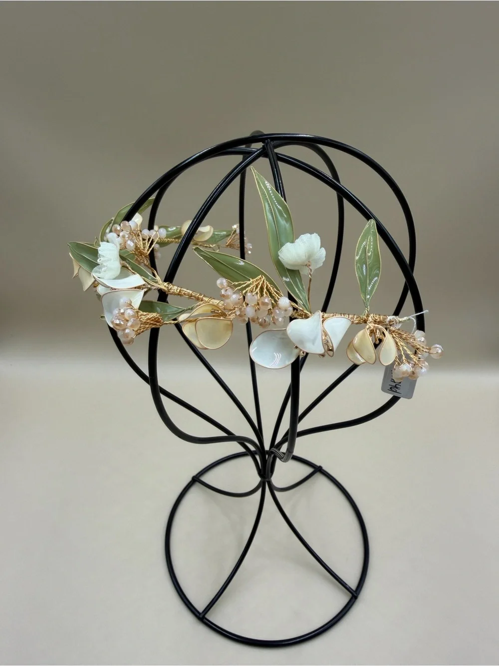 Boho Floral Bridal Crown Gold Green Leaf Wedding Hair Vine Headpiece